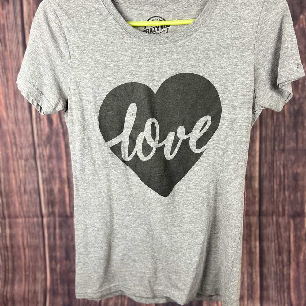 Crazy Dog T-Shirts Gray Tee with Black Heart Design